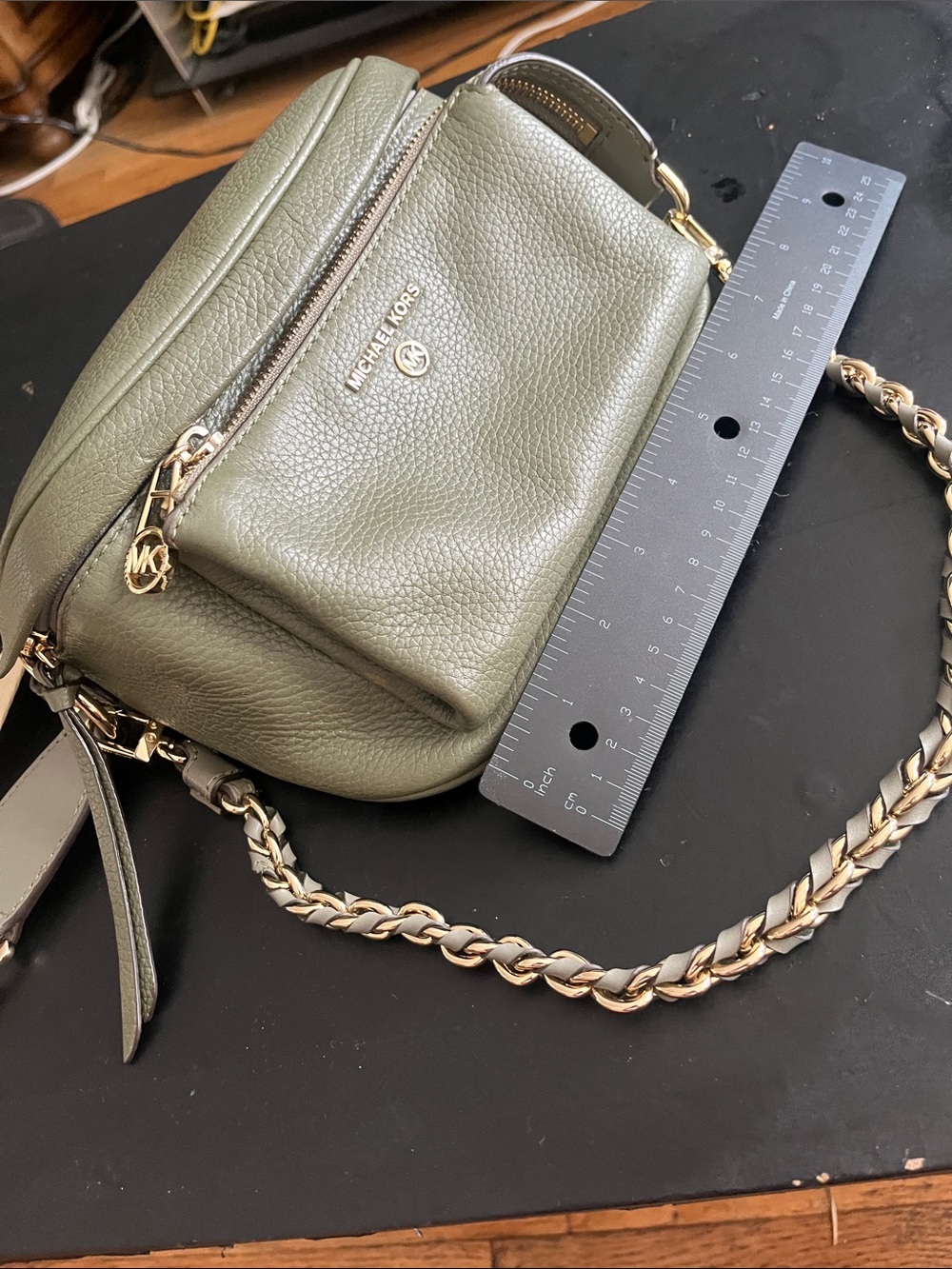 Michael Kors Olive Pebbled Leather Chain Strap Crossbody